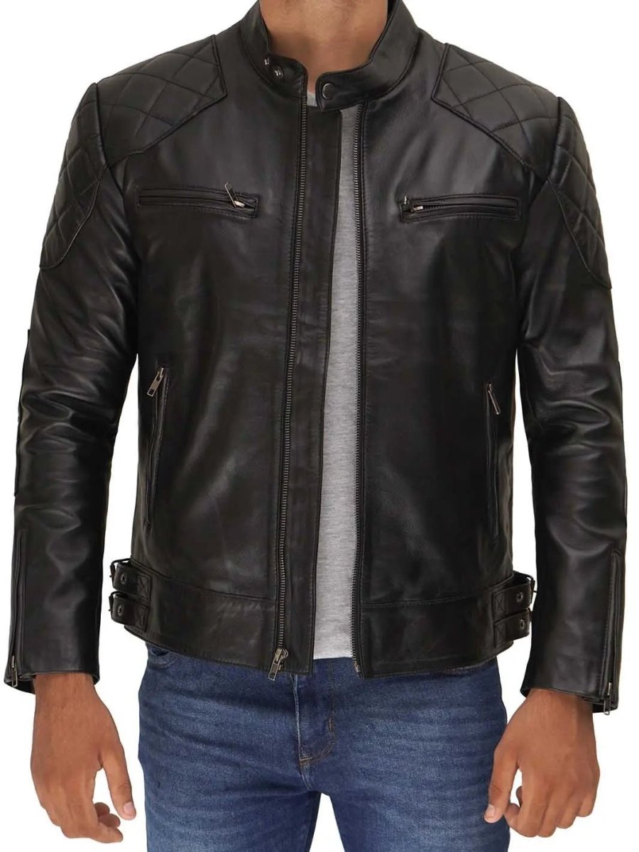 Men's Black Cafe Racer Leather Jacket - Vox Leather