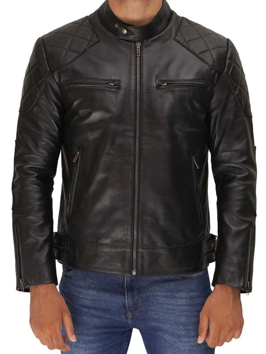 Men's Black Cafe Racer Leather Jacket - Vox Leather