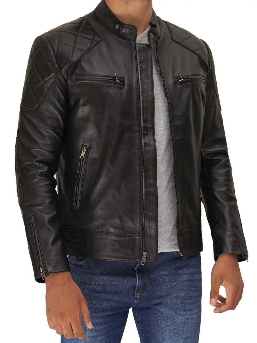 Men's Black Cafe Racer Leather Jacket - Vox Leather