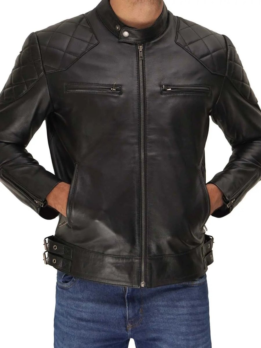 Men's Black Cafe Racer Leather Jacket - Vox Leather