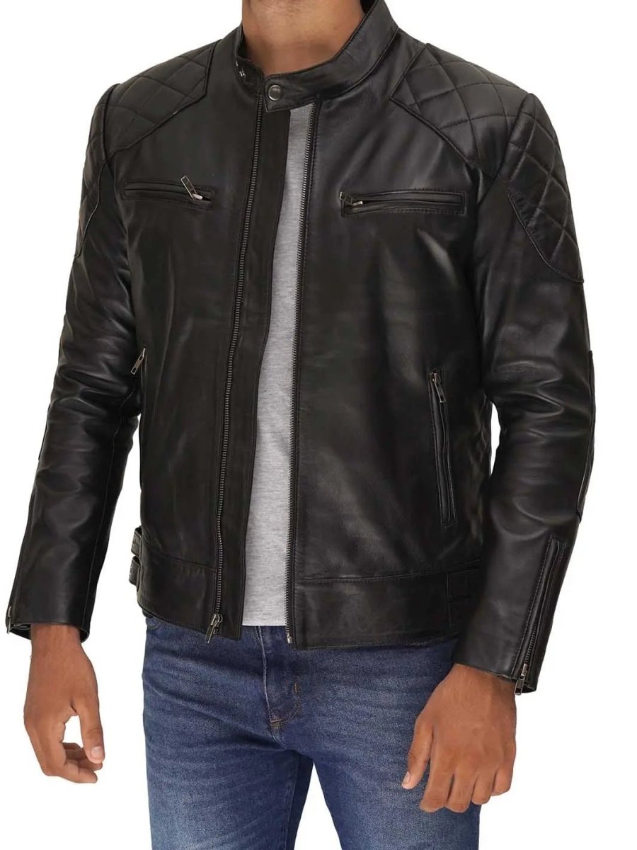 Men's Black Cafe Racer Leather Jacket - Vox Leather