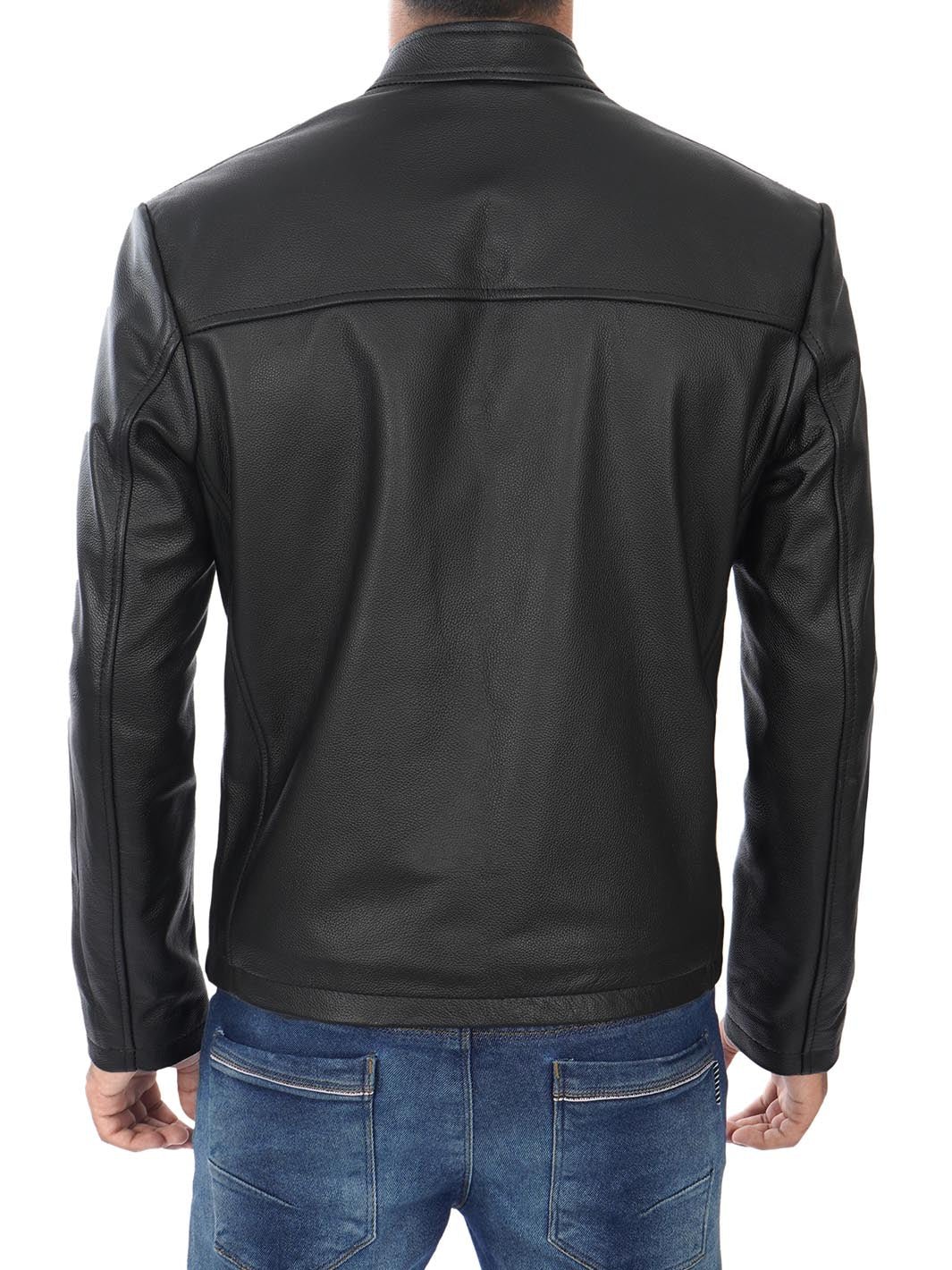 Men's Black Cow Hide Leather Cafe Racer Jacket - Rare Leather