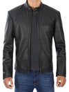 Men's Black Cow Hide Leather Cafe Racer Jacket - Rare Leather