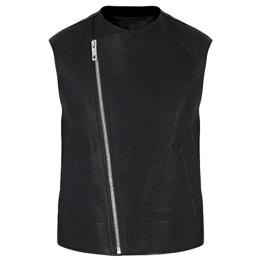 Men’s Black Leather Biker Vest Slim Fit - Vox Leather