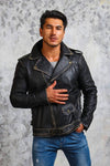 Men's Black Leather Motorcycle Jacket - Rare Leather