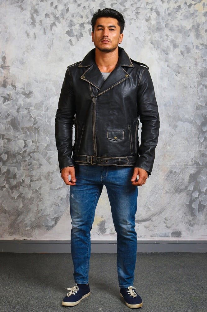 Men's Black Leather Motorcycle Jacket - Rare Leather