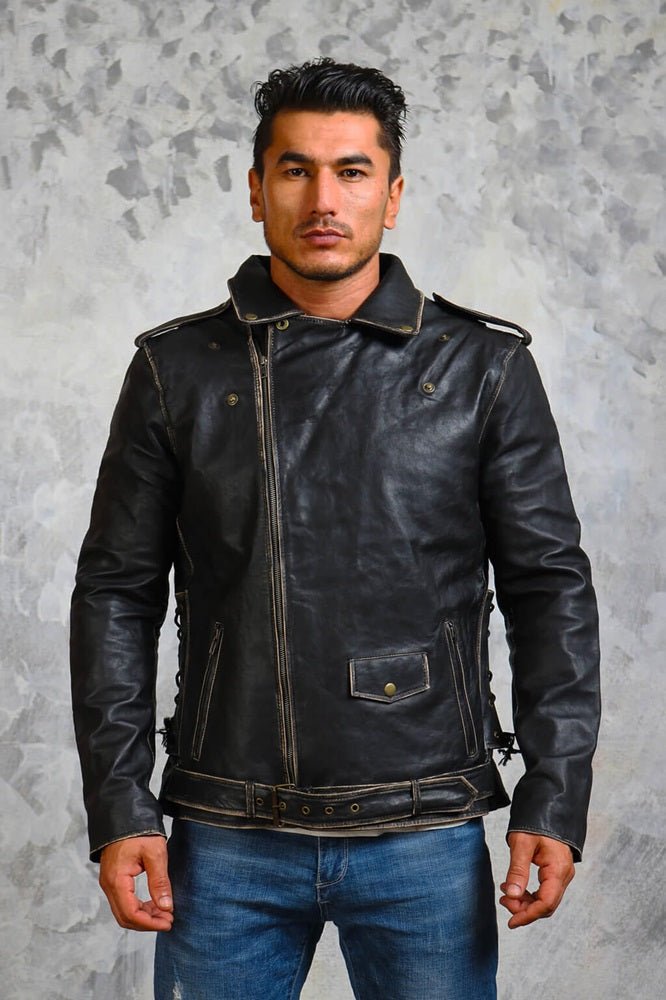 Men's Black Leather Motorcycle Jacket - Rare Leather