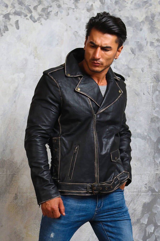 Men's Black Leather Motorcycle Jacket - Rare Leather