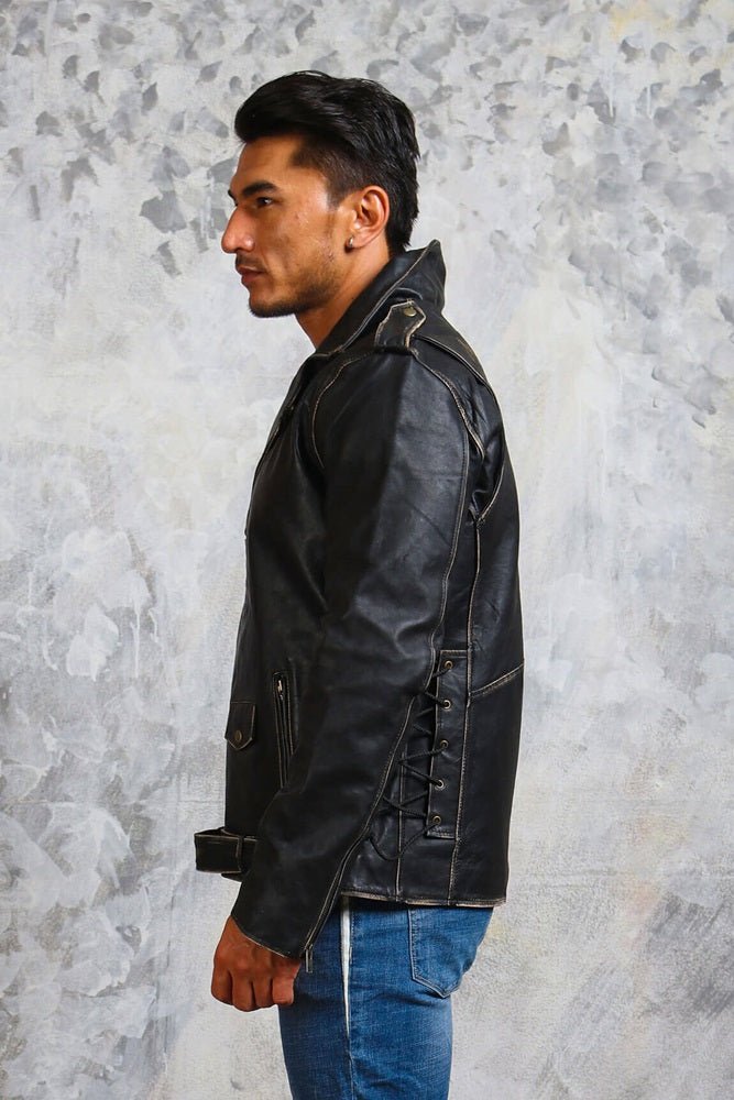 Men's Black Leather Motorcycle Jacket - Rare Leather