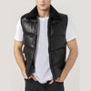 Mens Black Leather Puffer Vest - Rare Leather
