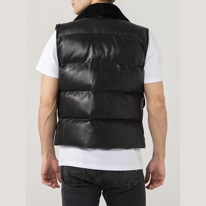 Mens Black Leather Puffer Vest - Vox Leather