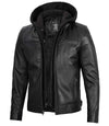 Men's Black Moto Leather Jacket with Removable Hood - Vox Leather