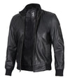 Mens Black Real Cowhide Leather Bomber Jacket - Rare Leather
