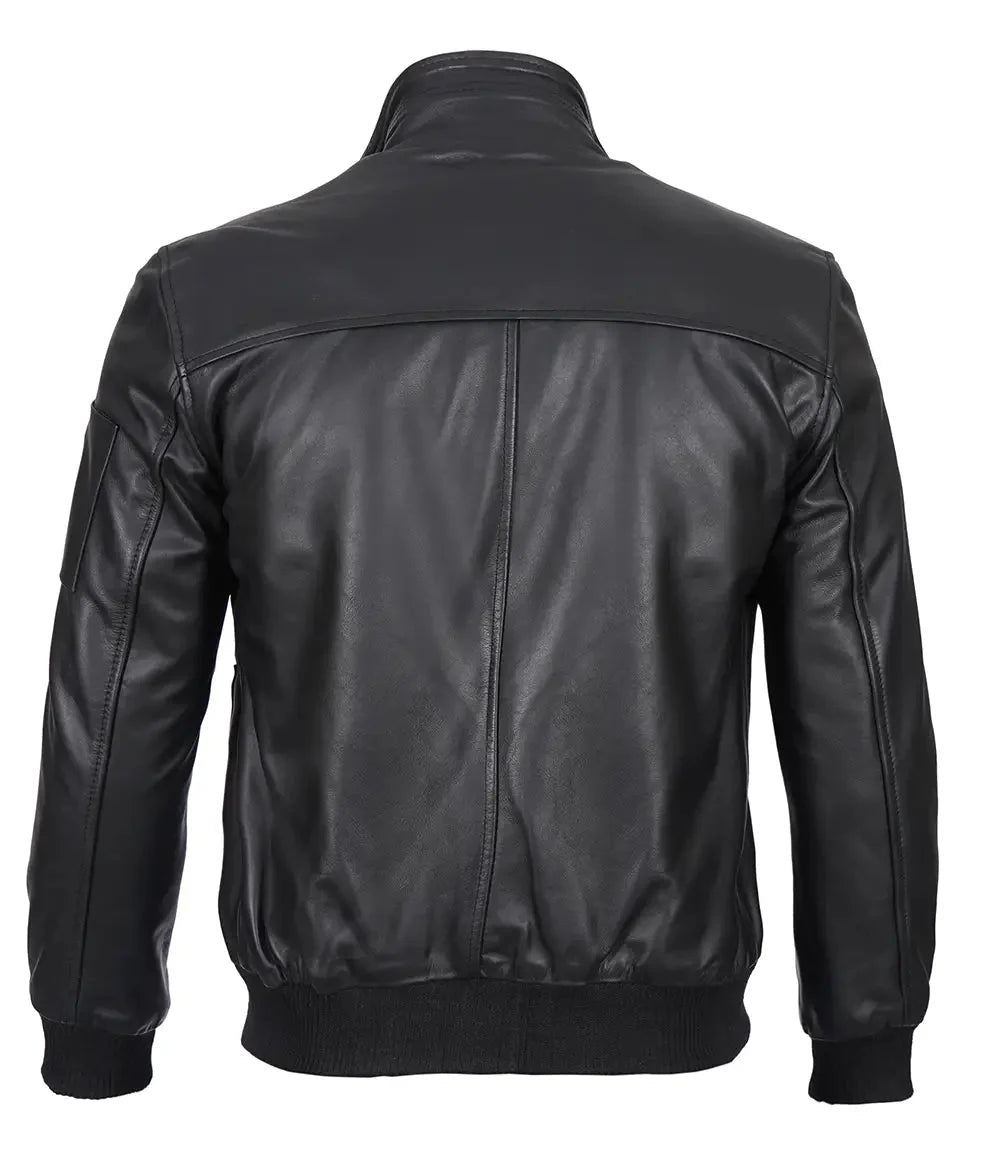 Mens Black Real Cowhide Leather Bomber Jacket - Vox Leather