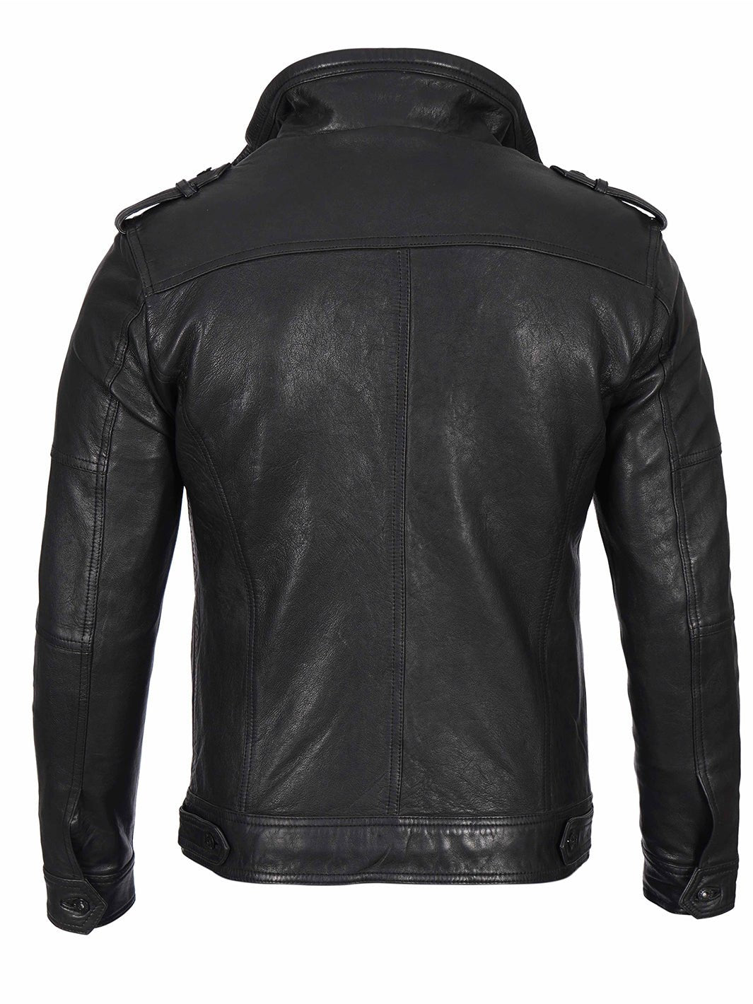 Mens Black Waxed Cafe Racer Leather Jacket - Rare Leather