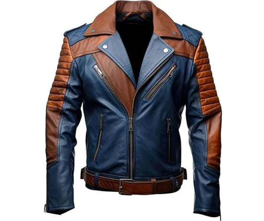 Mens Blue and Brown Leather Jacket - Vox Leather