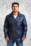 Men's Blue Motorcycle Leather Jacket - Rare Leather