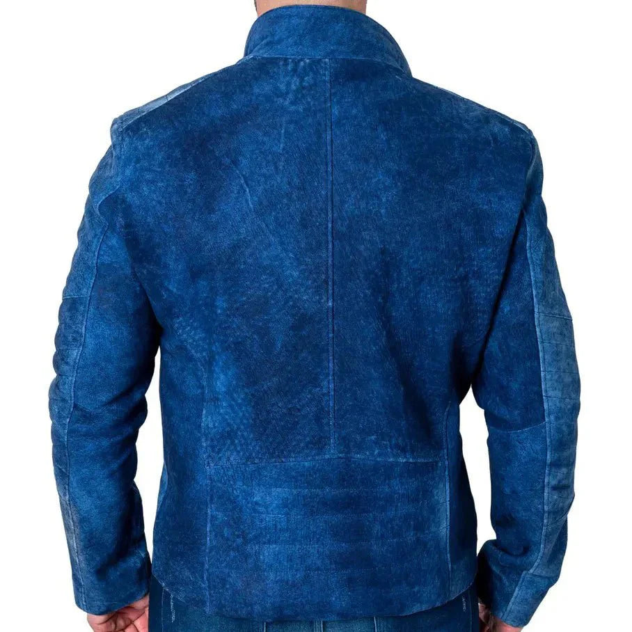 Mens Blue Suede Leather Jacket - Rare Leather