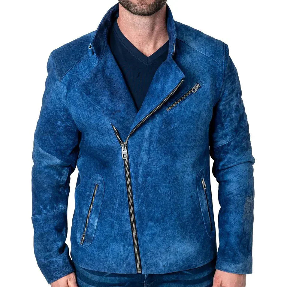 Mens Blue Suede Leather Jacket - Rare Leather