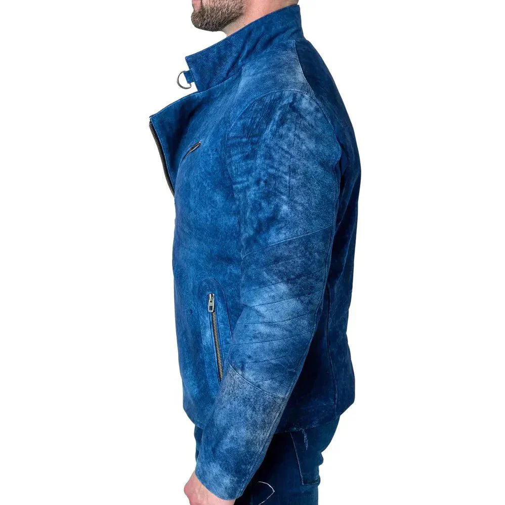 Mens Blue Suede Leather Jacket - Rare Leather