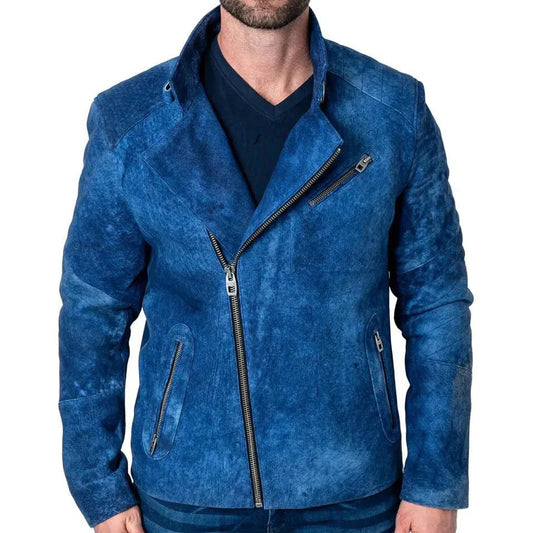 Mens Blue Suede Leather Jacket - Vox Leather