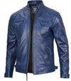 Men's Blue Wax Cafe Racer Leather Jacket - Rare Leather