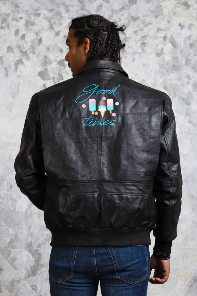 Men's Bomber Leather Jacket in Black "Good Times" - Rare Leather