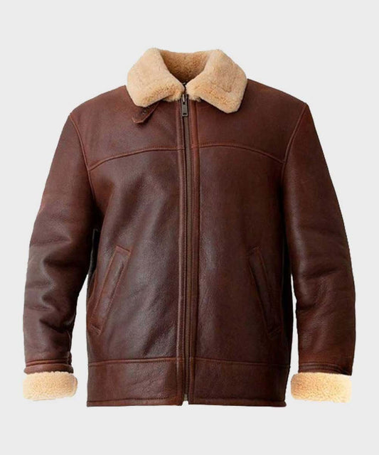 Mens Brown Aviator Shearling Leather Jacket - Vox Leather