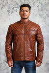 Men's Brown Biker Leather Jacket Quilted - Rare Leather