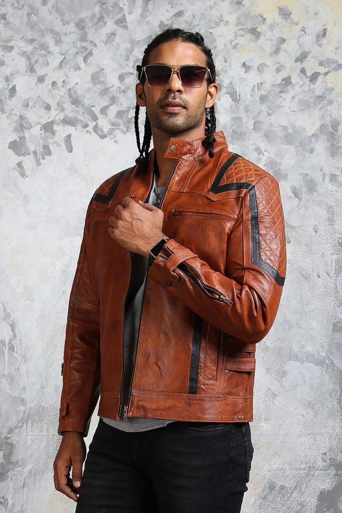 Men's Brown Leather Biker Jacket - Rare Leather
