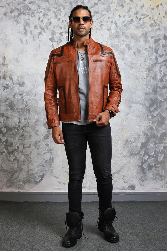 Men's Brown Leather Biker Jacket - Rare Leather