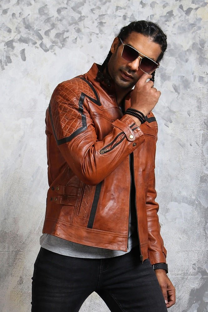 Men's Brown Leather Biker Jacket - Rare Leather