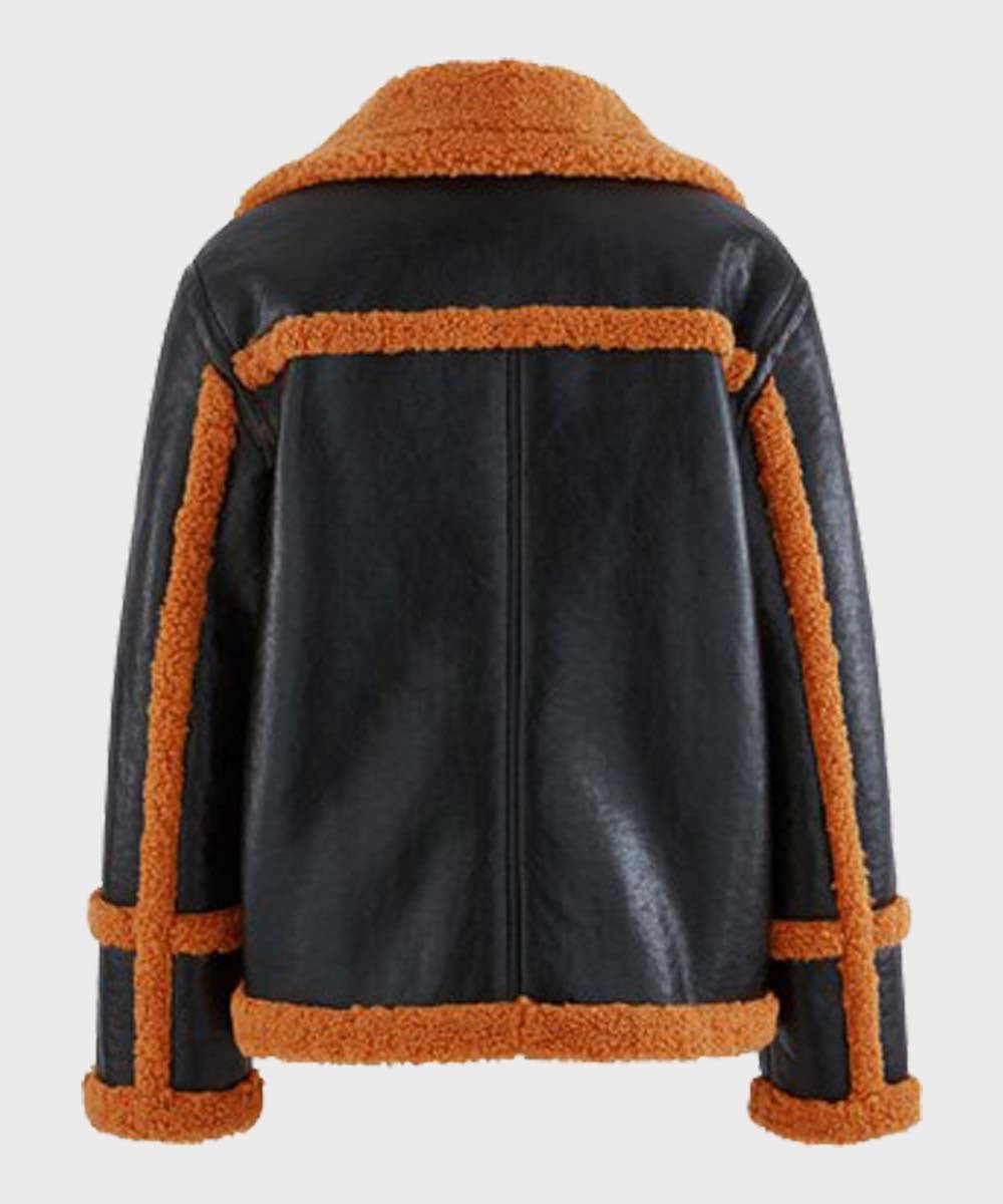 Mens Brown Shearling Black Sheepskin Leather Jacket - Rare Leather
