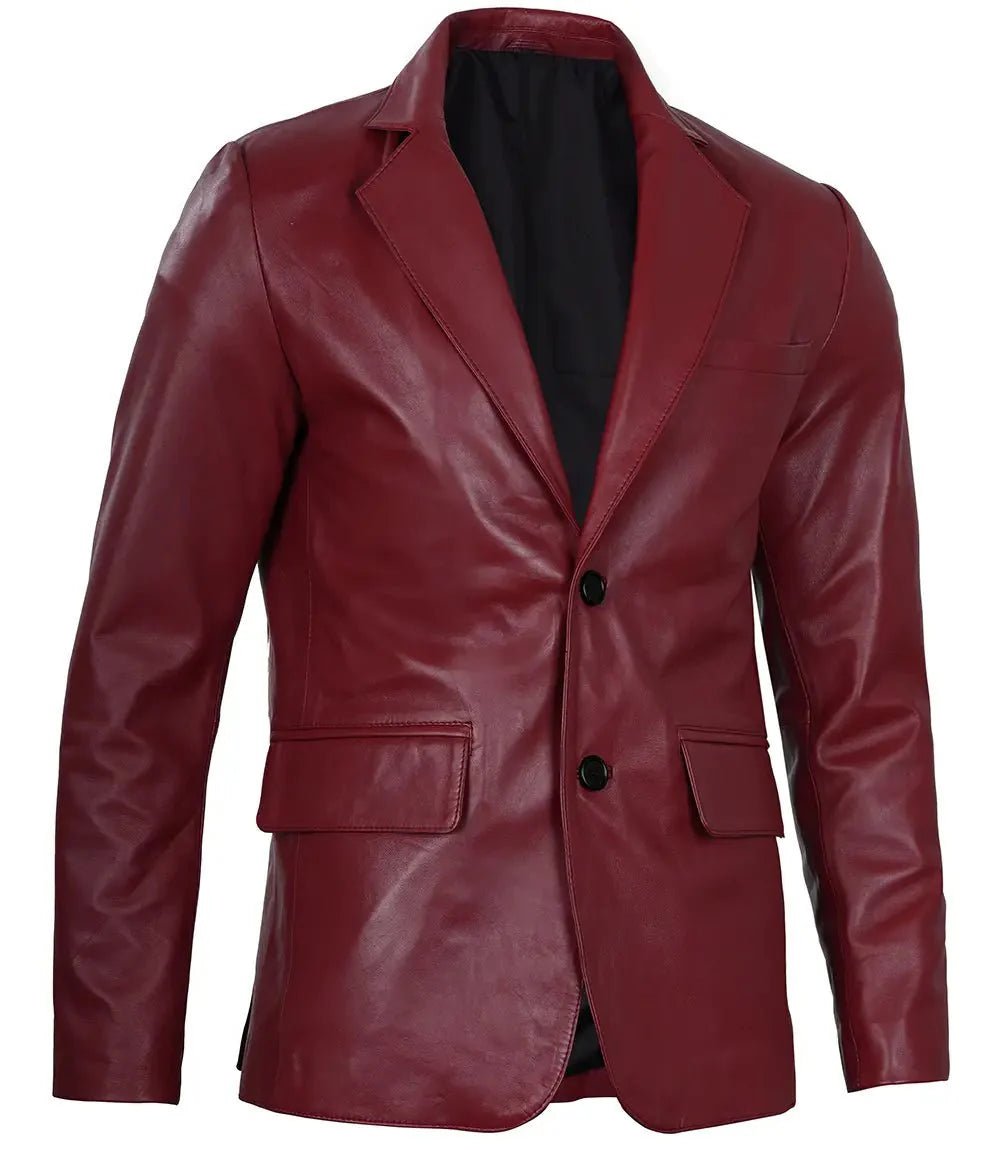 Men's Burgundy Real Leather Blazer - Vox Leather