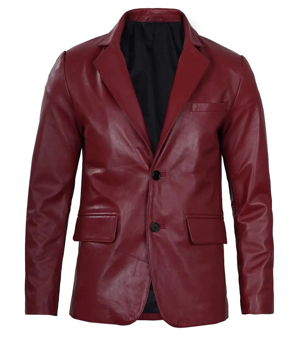 Men's Burgundy Real Leather Blazer - Vox Leather