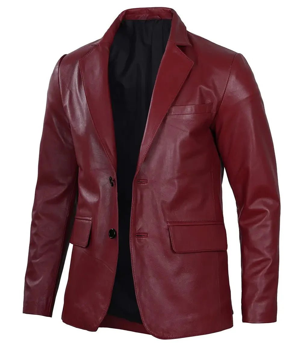 Men's Burgundy Real Leather Blazer - Vox Leather