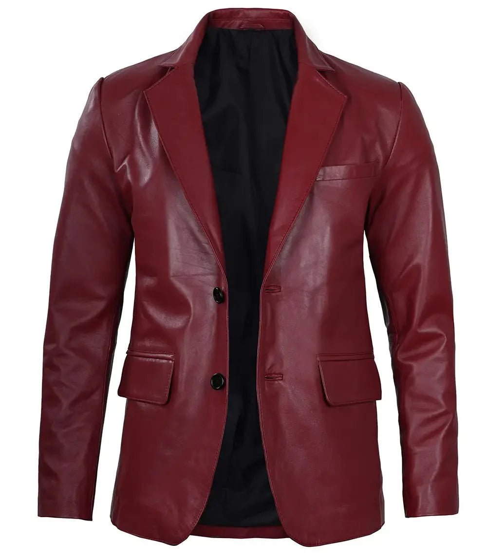 Men's Burgundy Real Leather Blazer - Vox Leather