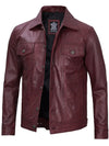 Men's Burgundy Real Leather Trucker Jacket - Rare Leather