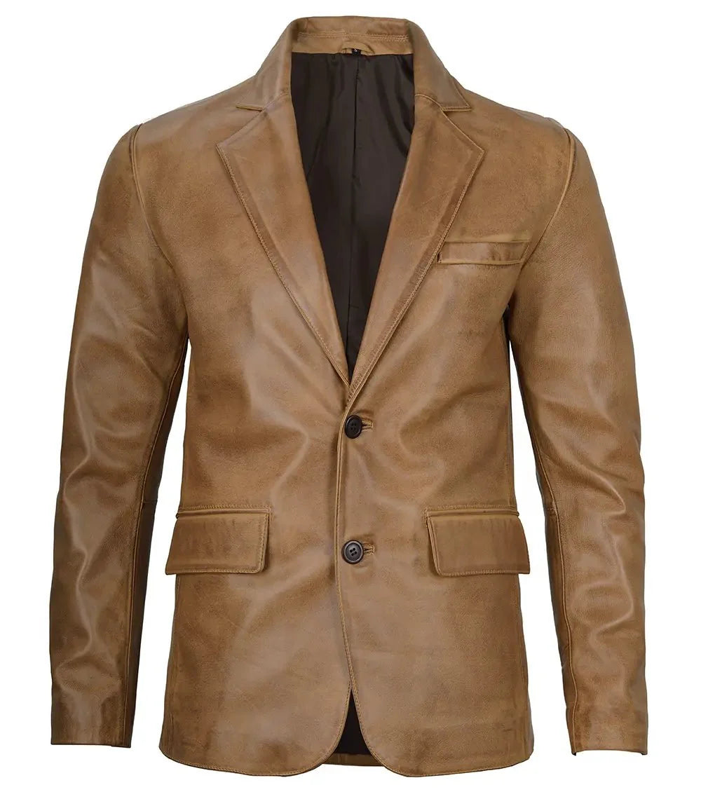 Mens Camel Brown Leather Blazer Jacket - Rare Leather