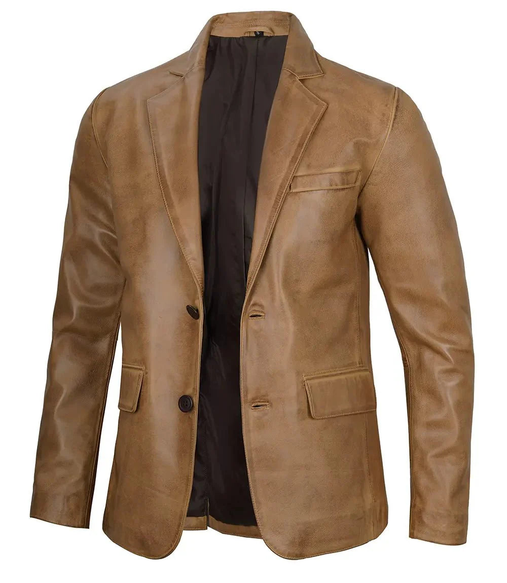 Mens Camel Brown Leather Blazer Jacket - Rare Leather