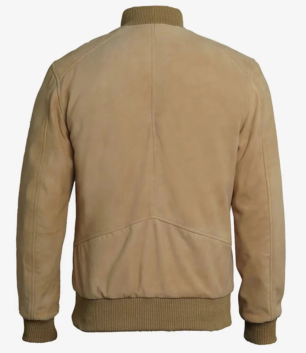 Men's Camel Brown Suede Bomber Jacket - Vox Leather