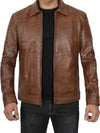 Mens Chocolate Brown Harrington Leather Jacket - Rare Leather