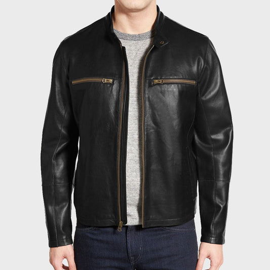 Men's Classy Lambskin Leather Moto Jacket - Vox Leather