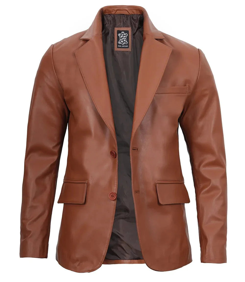 Mens Cognac Brown Real Leather Blazer - Rare Leather