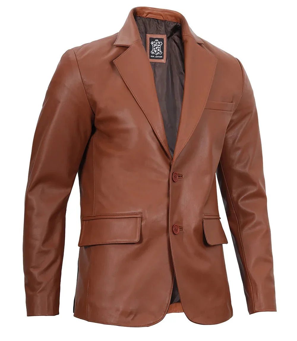 Mens Cognac Brown Real Leather Blazer - Vox Leather