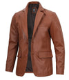 Mens Cognac Brown Real Leather Blazer - Vox Leather