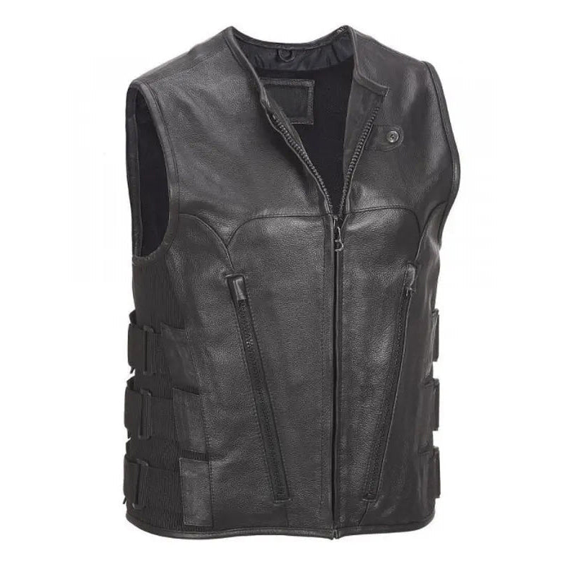 Men's Commando Style Motorcycle Leather Vest - Vox Leather