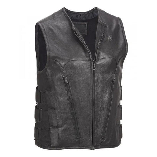 Men's Commando Style Motorcycle Leather Vest - Vox Leather