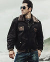 Mens Dark Brown Aviator Bomber Leather Jacket with Fur collar - Vox Leather