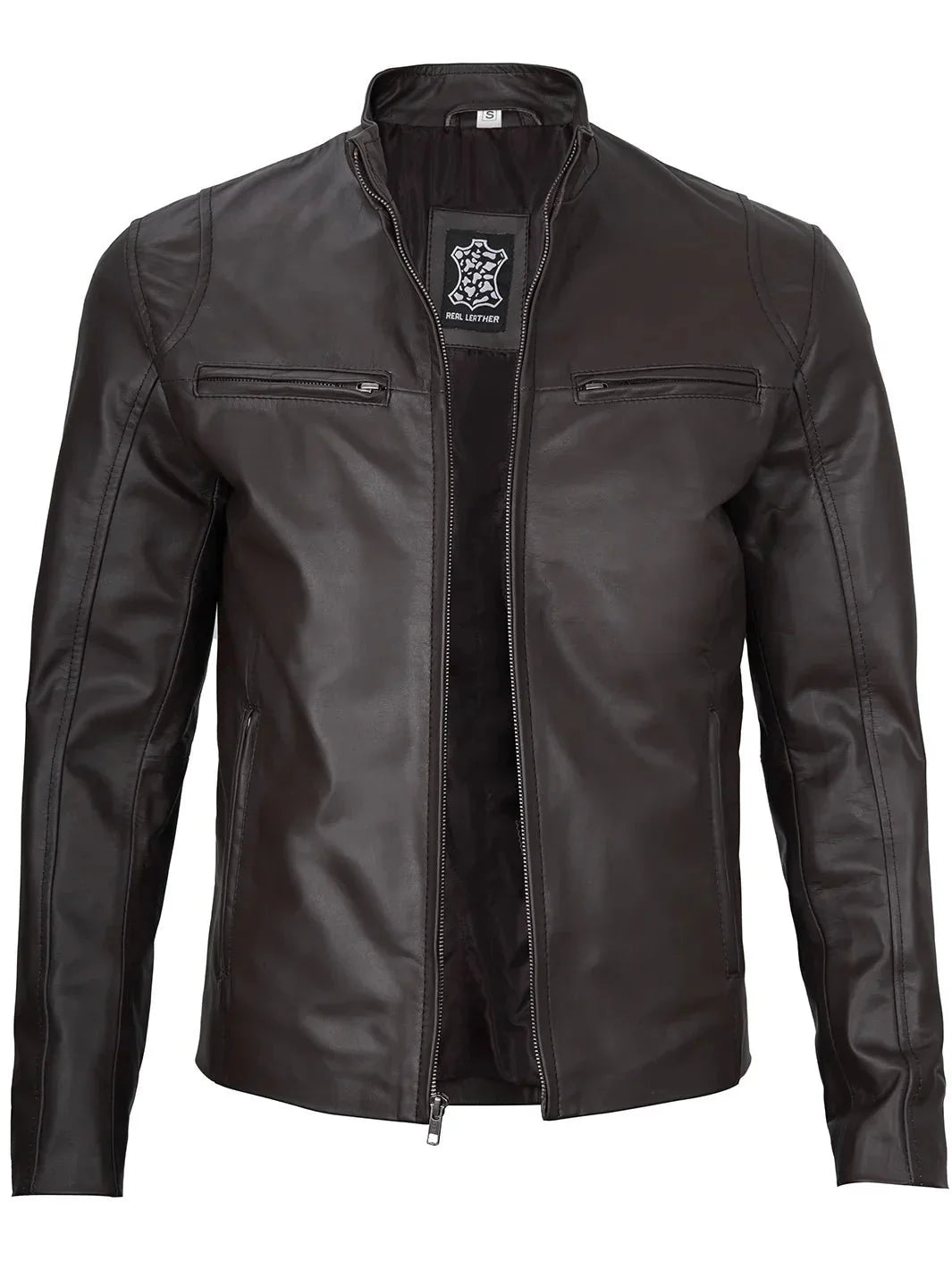 Men's Dark Brown Cafe Racer Leather Jacket - Rare Leather
